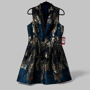 Vince Camuto Metallic Jacquard Fit Flared Dress